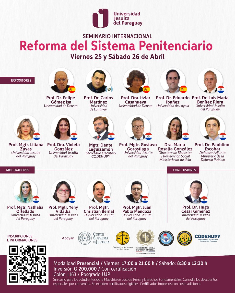 CAP_py's tweet image. Invitación para participar del Seminario Intetnacional denominado: Reforma del Sistema Penitenciario.
Más detalles en la infografía.