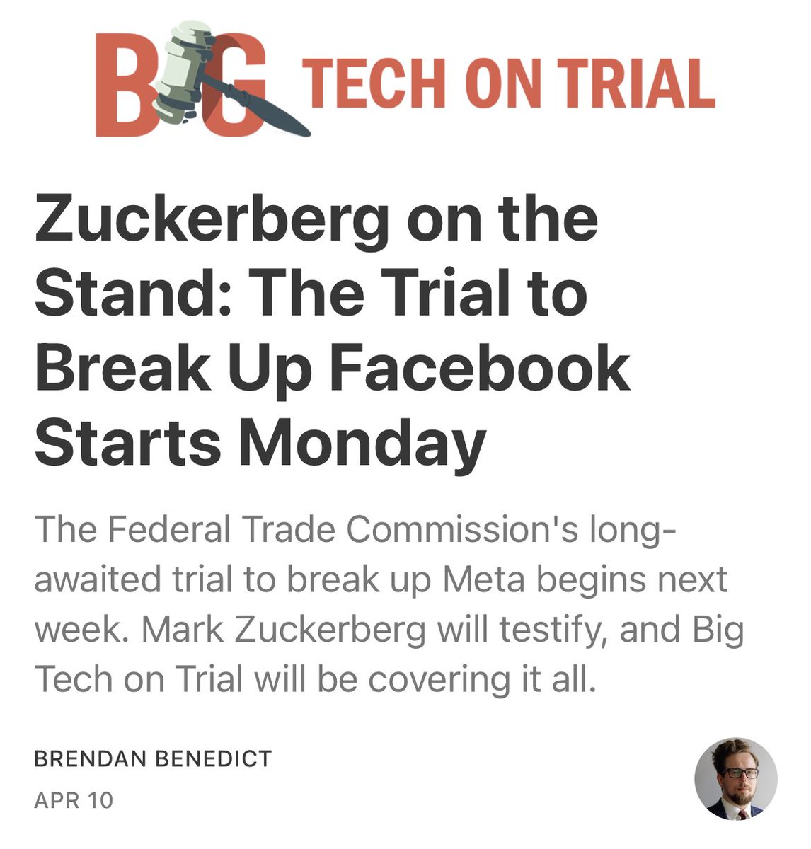 BigTechOnTrial's tweet image. While Zuckerberg roams the halls of the White House trying to buy new friends, Trump’s trial to break up Meta’s social media monopoly is - finally - upon us.
For Big Tech on Trial, @BBenedict33 will be in the courtroom every day. Read his breakdown here: bigtechontrial.com/p/zuckerberg-o…