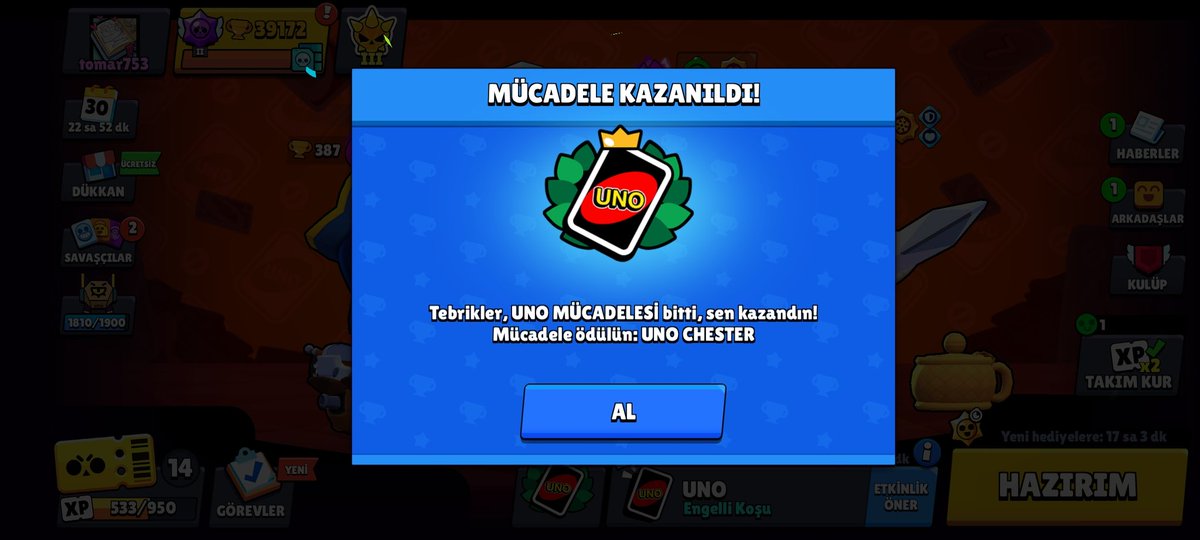keremciko's tweet photo. #BrawlStars'tan selamlar...
#YENİ MÜCADELE GELDİ!
ÜCRETSİZ #UNOCHESTER  ALABİLİRSİNİZ! 
TEK YAPMANIZ GEREKEN 1 HAFTA İÇİNDE 9 MAÇ KAZANMANIZ ! https://t.co/tVpHTSyyUJ