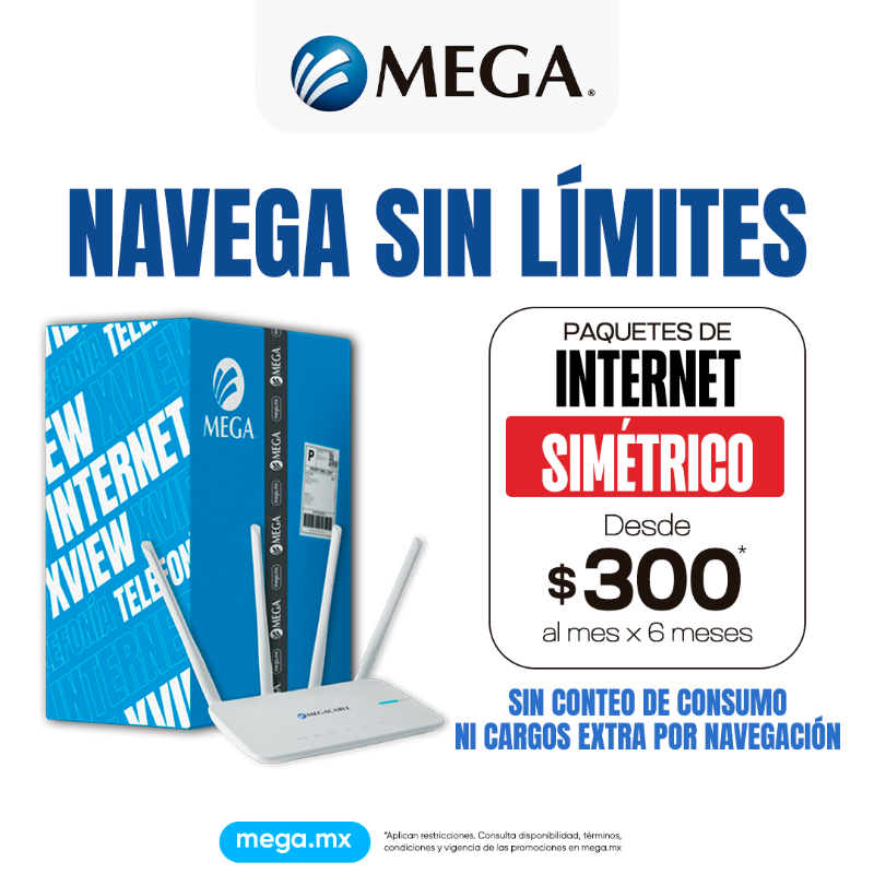 Megacable's tweet photo. ¡En MEGA no te ponemos límites!😎

Disfruta de internet simétrico de 100 megas * con fibra óptica + telefonía fija desde $300 al mes x 6 meses* 🤩