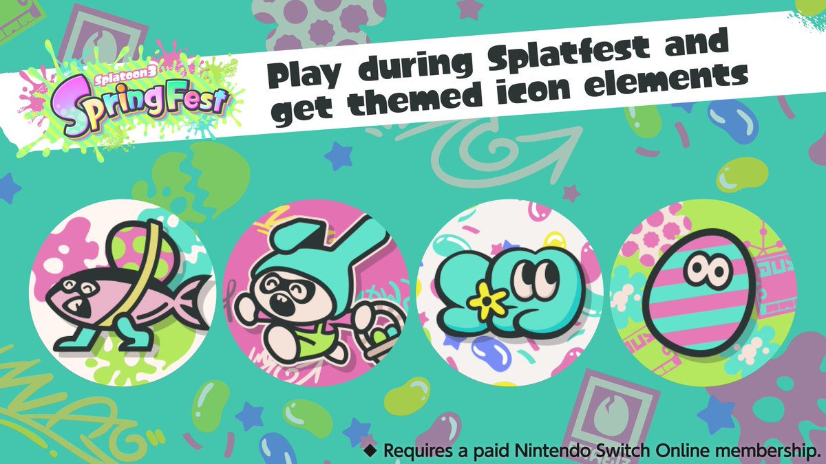 Starting tomorrow, paid Nintendo Switch Online members will be able to earn 100 Platinum points and special Spring Fest themed icon elements by playing #Splatoon3 between 4/11 6pm PT and 4/13 6pm PT!
 
Additional details: ninten.do/6013qIskT