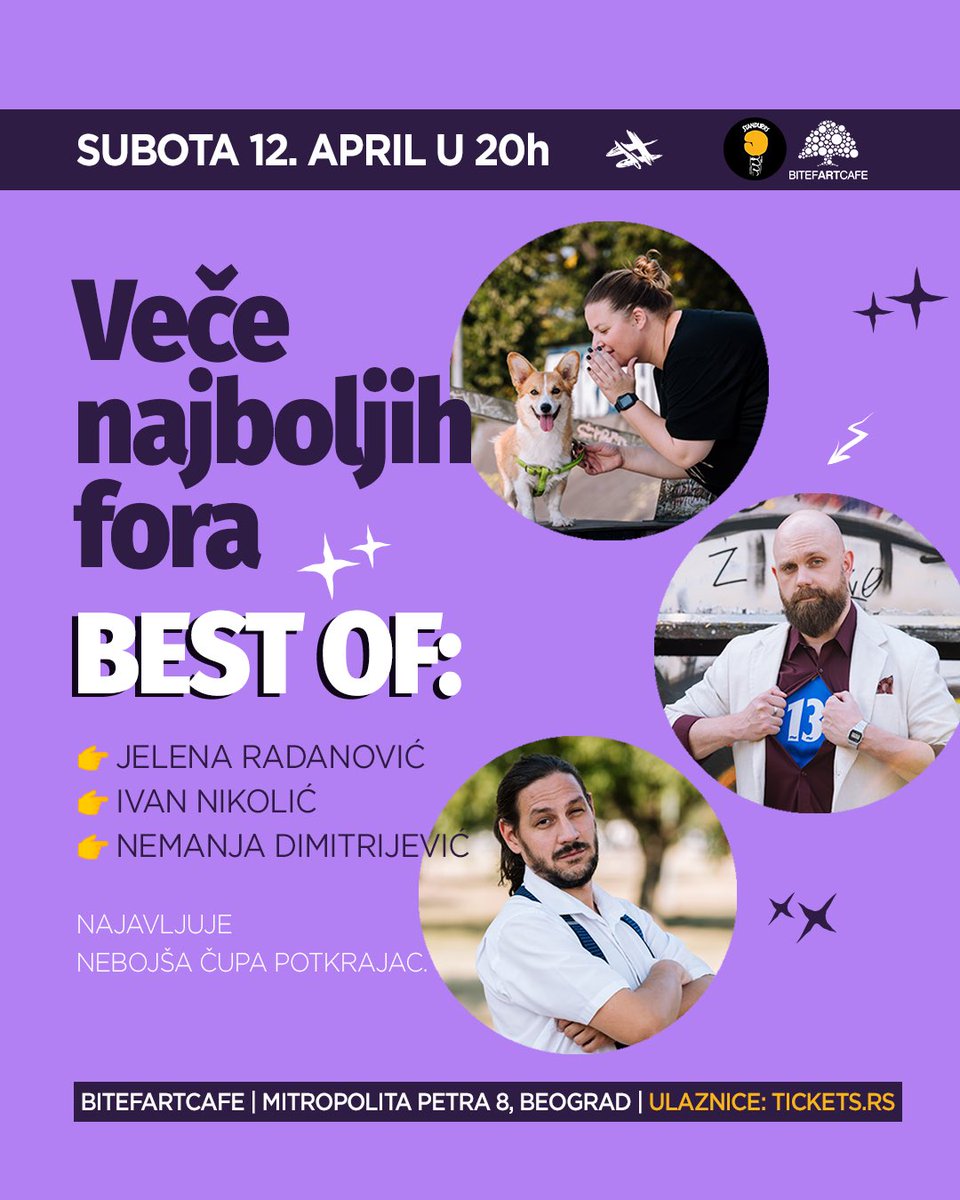 Ove subote samo najbolje fore <a href="/BitefArtCafe/">BitefArtCafe</a> 😂

Info i ulaznice: tickets.rs/event/standup_…