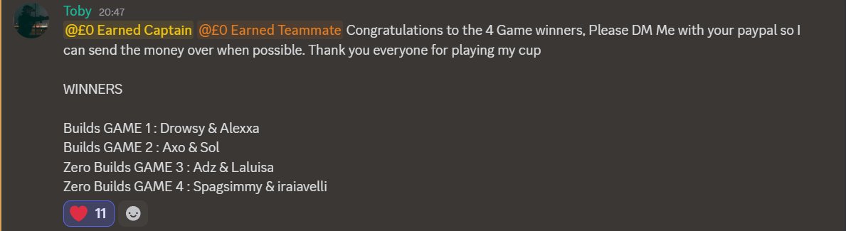 Won a game in <a href="/TobyTheShadow/">FL Toby</a>'s co-ed duo cup with the goat <a href="/13_Drowsy/">EGY Drowsy</a>!!! 🏆🥰✨ (£20)