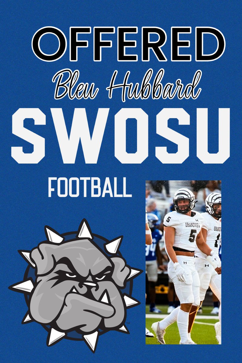BleuHubbard2026 (@hubbard2026) on Twitter photo Excited and blessed to receive an offer from Southwestern Oklahoma State University ‼️<a href="/SWOSUFootball/">SWOSU Football</a>
<a href="/coachrice_4/">Andrew Rice</a>
<a href="/Coach_MikeLucas/">Mike Lucas</a>
<a href="/BooneFeldt/">Boone Feldt</a>
<a href="/Godsgift_Nate/">Nate Paxton</a>
<a href="/_EliteProspects/">Elite Prospects🚨</a> Excited and blessed to receive an offer from Southwestern Oklahoma State University ‼️<a href="/SWOSUFootball/">SWOSU Football</a>
<a href="/coachrice_4/">Andrew Rice</a>
<a href="/Coach_MikeLucas/">Mike Lucas</a>
<a href="/BooneFeldt/">Boone Feldt</a>
<a href="/Godsgift_Nate/">Nate Paxton</a>
<a href="/_EliteProspects/">Elite Prospects🚨</a>