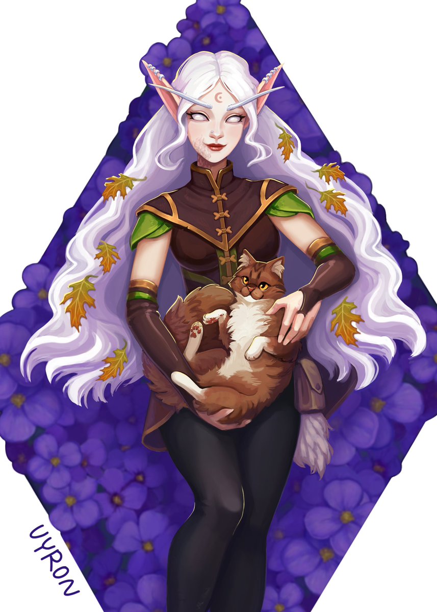 vyron_sfw's tweet image. Let’s start filling this page with some older pieces!
Here are warcraft elf ladies with their fluffy cat companions 🥰🐾