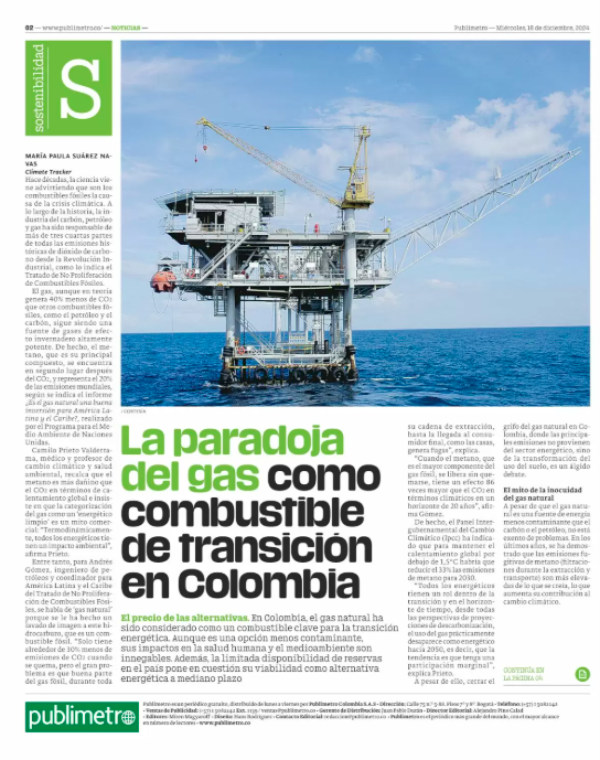 ClimateTracking's tweet photo. 📰 ¡Fuimos portada en Publimetro Colombia!

"La paradoja del gas", el reportaje de nuestra ex-fellow María Paula Suárez (@mariasuna) cuestiona el rol del gas en la transición energética. 🇨🇴⚡

🔗 Lee el reportaje completo aquí: https://t.co/Gs9gr1p3pI

#OrgulloTracker https://t.co/ouOmmGd2A3