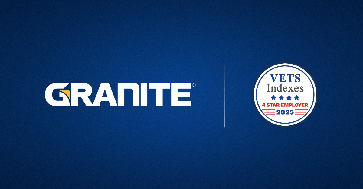 Granite is proud to support those who have served 🇺🇸

This recognition highlights our commitment on bringing veterans and their exceptional skills into our company. Learn more ➡️ ow.ly/Gthi50VyA7O

#TeamGranite #BuildingBetterTogether #VETSIndexes