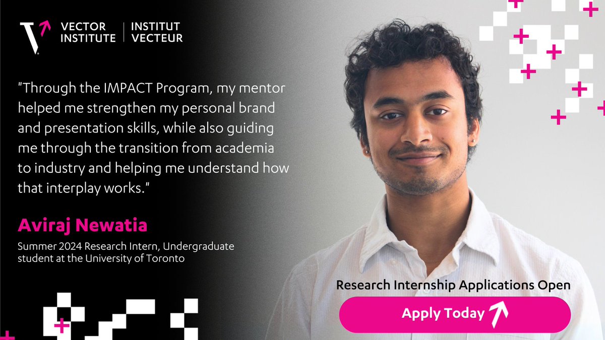 Vector Institute (@vectorinst) on Twitter photo 🌟 Remember Aviraj Newatia?
As a Summer 2024 Research Intern, this <a href="/UofT/">University of Toronto</a> Computer Science & Mathematics student worked with Vector Faculty Member <a href="/rahulgk/">Rahul G. Krishnan</a> on machine unlearning methods.
What made his internship unique? Through our IMPACT Mentorship Program, Aviraj was paired 🌟 Remember Aviraj Newatia?
As a Summer 2024 Research Intern, this <a href="/UofT/">University of Toronto</a> Computer Science & Mathematics student worked with Vector Faculty Member <a href="/rahulgk/">Rahul G. Krishnan</a> on machine unlearning methods.
What made his internship unique? Through our IMPACT Mentorship Program, Aviraj was paired