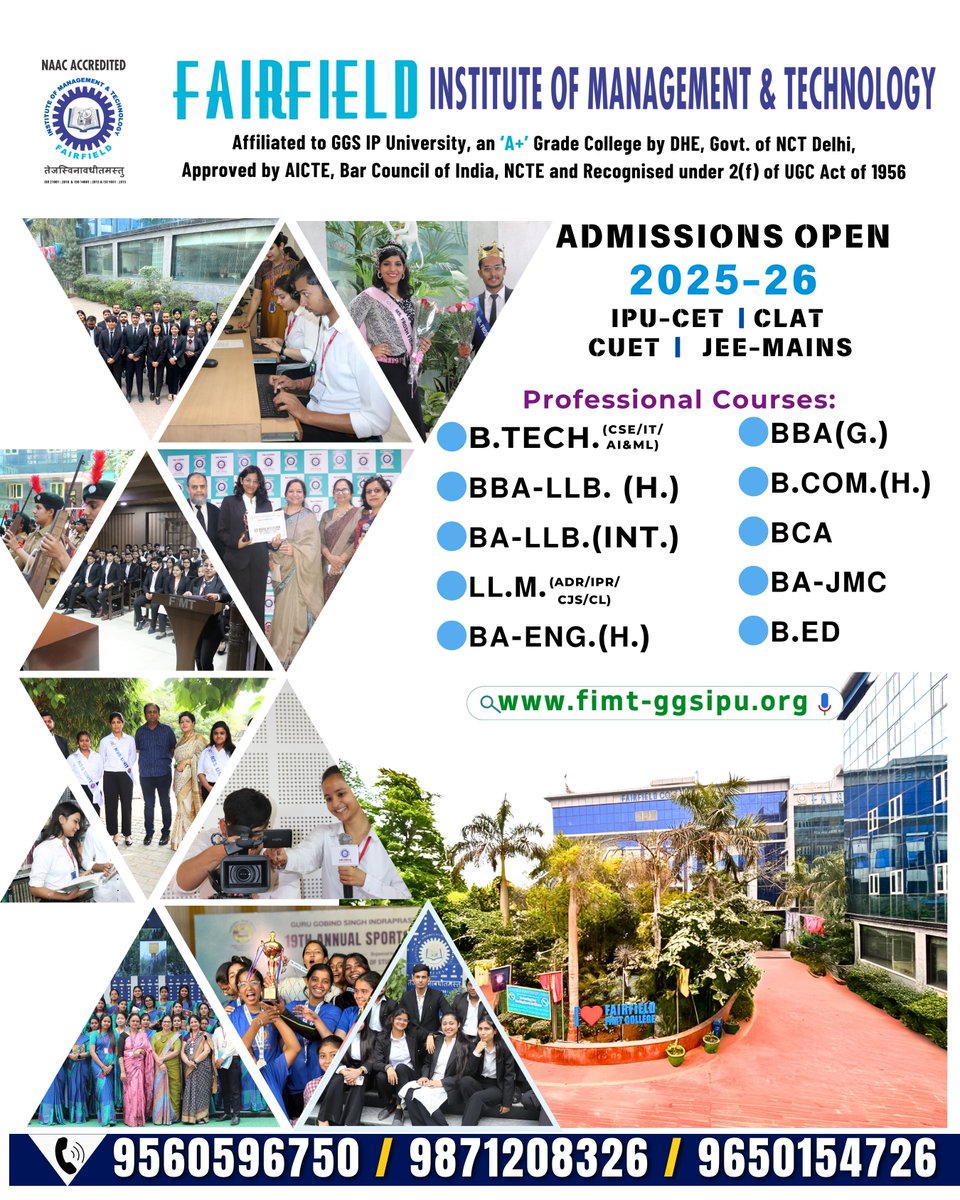 FIMTDELHI's tweet photo. β
April 11 β Application Deadline for GGS IPU-CET
β
April 30 β Application Deadline for CLAT/JEE-MAINS
Admissions Open at FIMT college!
9560596750 | 9871208326 | 9650154726 #FIMTAdmissions2025 #StudyAtFIMT #IPUniversity #Engineering #Law #BBA #AdmissionsOpen https://t.co/arUHZ4odRp