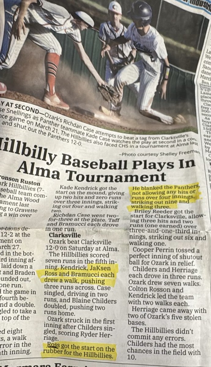 My freshman year is starting of pretty good with baseball.  Thanks to the Graphic for the write up!  I enjoy hitting and getting runs in but my favorite is knowing I was able to strike out 9 batters, only walked 3 &amp; with help from my team, no runs, in 4 innings! #freshman