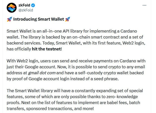 PRO_BLOCKCHAIN's tweet image. ✔️ It is now possible to transfer $ADA using a Google account.

Thanks to the new #zkFold smart wallet, any #Gmail address can be used as a #Cardano wallet and a #Google account login is used instead of a seed-phrase.