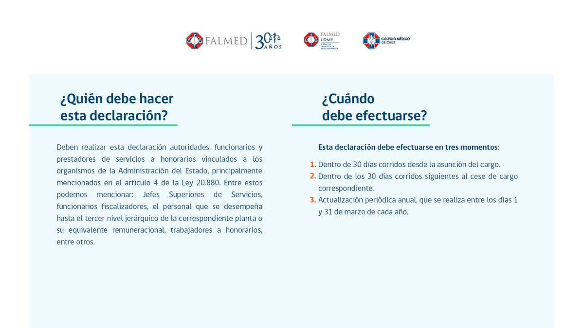 colmedchile's tweet photo. Junto a @falmedchile y la Unidad de Defensa de la Medicina Privada, #UDMP de #FALMED, te contamos sobre la 𝗗𝗲𝗰𝗹𝗮𝗿𝗮𝗰𝗶ó𝗻 𝗱𝗲 𝗣𝗮𝘁𝗿𝗶𝗺𝗼𝗻𝗶𝗼 𝗲 𝗜𝗻𝘁𝗲𝗿𝗲𝘀𝗲𝘀.
1️⃣ ¿Qué es?
2️⃣ ¿Quién debe declarar?
3️⃣ ¿Cuándo debe efectuarse?
4️⃣ ¿Cuáles pueden ser las sanciones?
✅ Desliza
#FALMED30Años