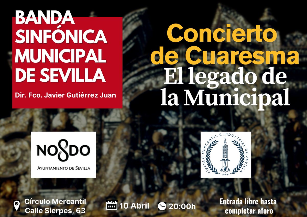 Banda Sinfónica Municipal de Sevilla (@bsmsevilla) on Twitter photo La <a href="/BSMSevilla/">Banda Sinfónica Municipal de Sevilla</a> hoy en el <a href="/cmisevilla/">Círculo Mercantil</a> para homenajear en el Concierto de Cuaresma a sus compañeros jubilados y compositores de marchas procesionales. "𝗘𝗹 𝗹𝗲𝗴𝗮𝗱𝗼 𝗱𝗲 𝗹𝗮 𝗠𝘂𝗻𝗶𝗰𝗶𝗽𝗮𝗹". <a href="/Ayto_Sevilla/">Ayuntamiento de Sevilla</a> La <a href="/BSMSevilla/">Banda Sinfónica Municipal de Sevilla</a> hoy en el <a href="/cmisevilla/">Círculo Mercantil</a> para homenajear en el Concierto de Cuaresma a sus compañeros jubilados y compositores de marchas procesionales. "𝗘𝗹 𝗹𝗲𝗴𝗮𝗱𝗼 𝗱𝗲 𝗹𝗮 𝗠𝘂𝗻𝗶𝗰𝗶𝗽𝗮𝗹". <a href="/Ayto_Sevilla/">Ayuntamiento de Sevilla</a>