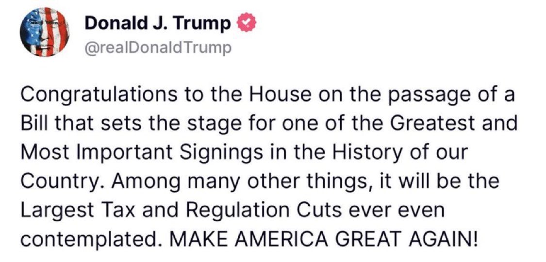 TrumpBoy23's tweet photo. 🚨President Trump following the passage of the budget resolution in the House: 

“Sets the stage for one of the Greatest and Most Important Signings in the History of Our Country.” https://t.co/hZG2HTMS8U
