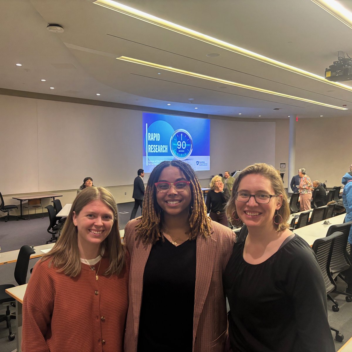 PennStateRPTM's tweet photo. Congrats to RPTM Grad students Morgan Crump, Courtney Taylor, &amp; Elizabeth Himschoot for presenting during @PennStateHHD’s Rapid Research event last night!

#PennStateRPTM #RPTMimpact #RecreationIs https://t.co/dpwJuhNawQ