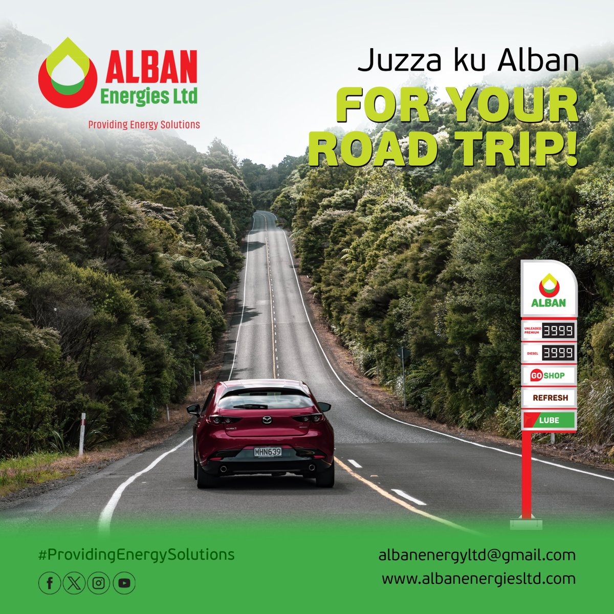 JUZZA KU ALBAN 💃🏾👌

Fuel up to full tank capacity with us at any time for a top notch engine performance as you travel to those nice destinations.

We are always ready 24/7 at any of our branches to get you sorted excellently .

#albanenergies 
#juzzakualban 
#providingsolutions