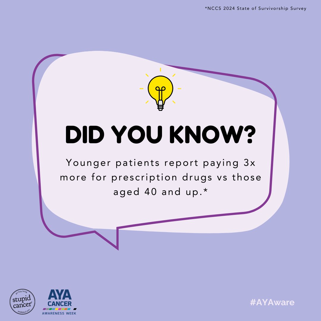 nypedscbc's tweet photo. Cancer comes with a price tag—especially for young adults.

A staggering 90% of AYA cancer patients face financial fallout from their diagnosis—compared to just 39% of those over 40.

That’s why #AYAware Week matters. Let’s talk about the real impact of AYA cancer. https://t.co/JG9STFiawf