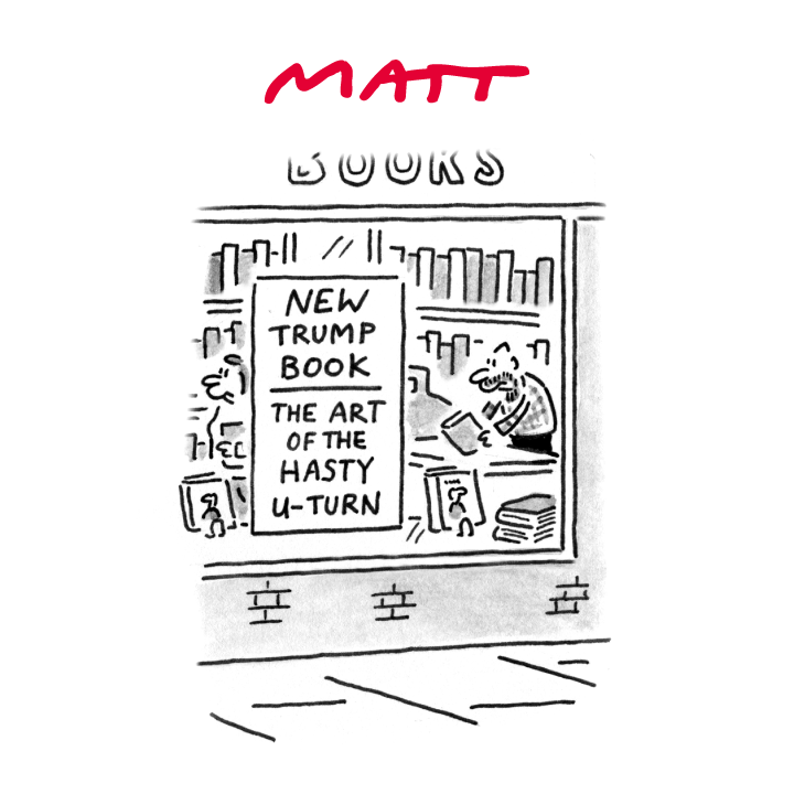'NEW Trump Book: The Art of the Hasty U-Turn'

My latest cartoon for tomorrow's <a href="/Telegraph/">The Telegraph</a>

Buy a print of my cartoons at telegraph.co.uk/mattprints

Original artwork from chrisbeetles.com