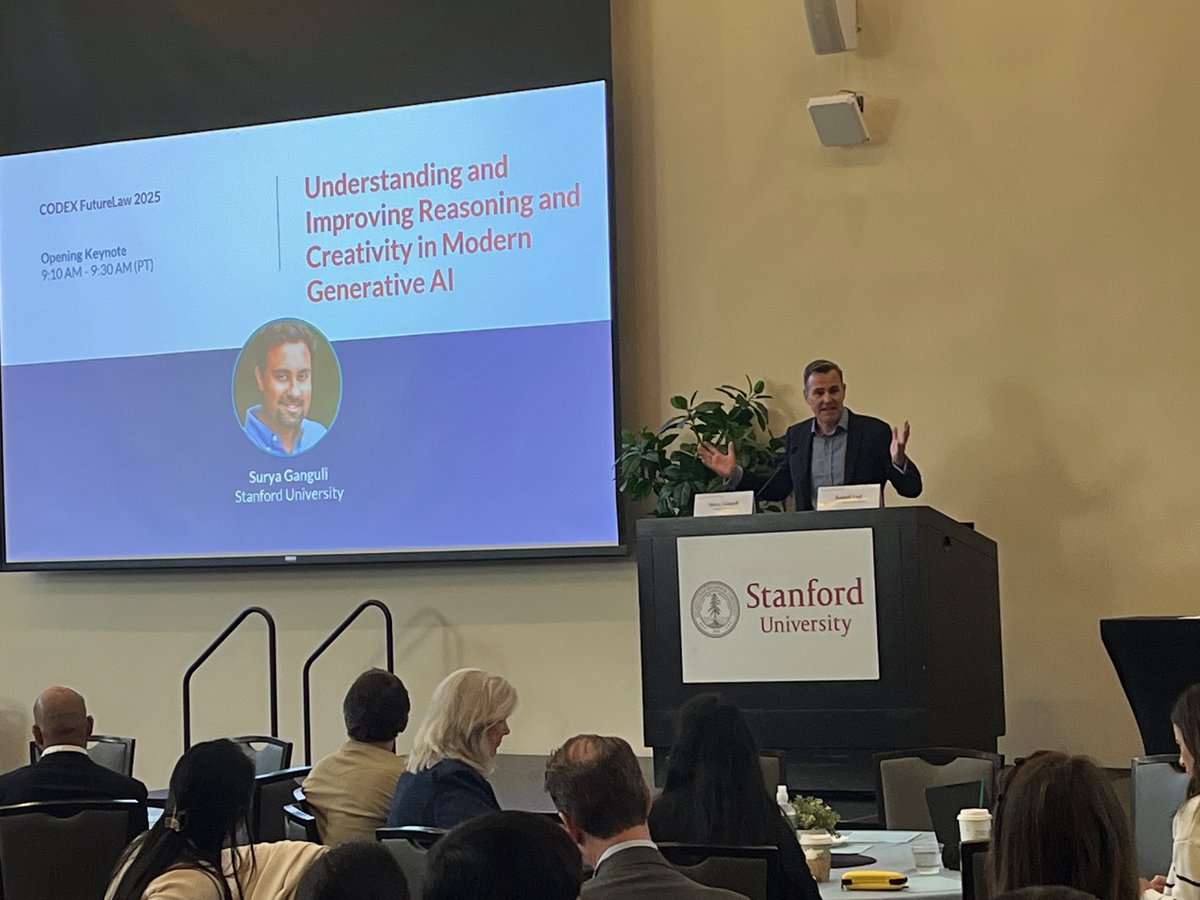 Kicking off Codex #FutureLaw to a full house. First session: Understanding and Improving Reasoning and Creativity in Modern GenAI. See the full agenda and learn more about this program here:
conferences.law.stanford.edu/futurelaw/