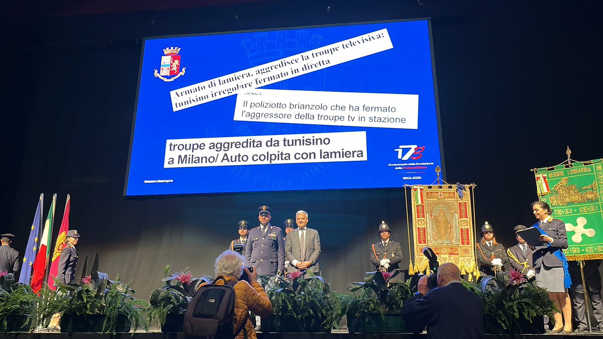 🇮🇹Questa mattina alla cerimonia per i 173 anni della Polizia di Stato al Teatro Arcimboldi di Milano.

‼️Calano i reati, ma aumentano gli arresti soprattuto tra i minorenni, sempre più violenti.