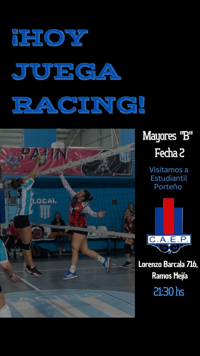 voleyracingclub's tweet photo. Juega Mayores "B" Sexta división de metro 
Jueves 10/4 de visitante
Vení a alentar a la Acade https://t.co/OBQEcZkOGx