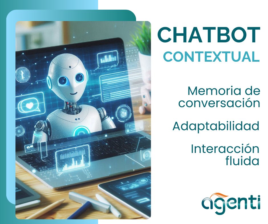 AgentiChatbots's tweet photo. Agenti Chatbot contextual puede mantener el hilo de la conversación y adaptarse a cada usuario. Recuerda información dentro del chat.  Se adapta a tu estilo y preferencias. Puede integrarse con otros sistemas para mejorar la experiencia.
https://t.co/kuV6cANmRE
#chatbot https://t.co/8LR1IglCrL