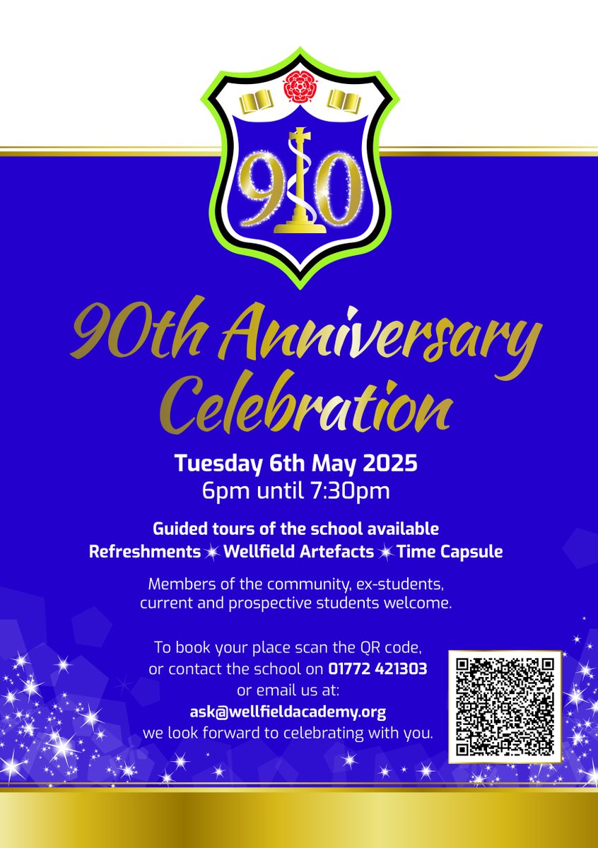 To mark our 90th anniversary, we’re hosting a Celebration Evening—&amp; we’d love for you to join us! Whether you're a former student, ex-teacher, a proud parent, or a friend of the school, it’s the perfect chance to come together, reminisce, &amp; celebrate the legacy of Wellfield💚💜