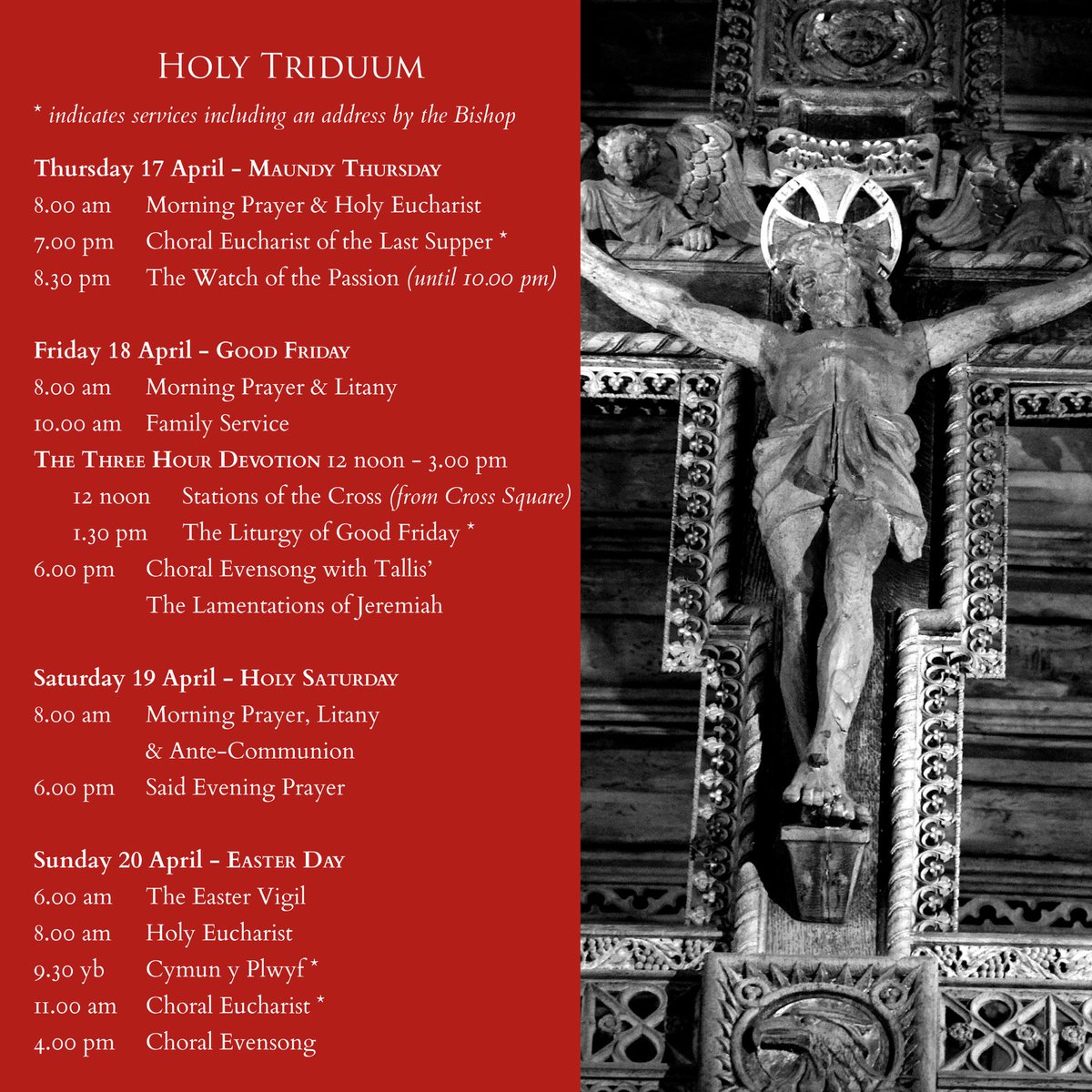 Yr Wythnos Fawr 2025 Holy Week
Rydym yn croesawu’r Esgob Dorrien wrth iddo’n harwain drwy Yr Wythnos Fawr ac ymlaen i Sul y Pasg gyda chyfres o fyfyrdodau. 
We welcome Bishop Dorrien as he leads us through Holy Week and on to Easter Day with a series of daily reflections.