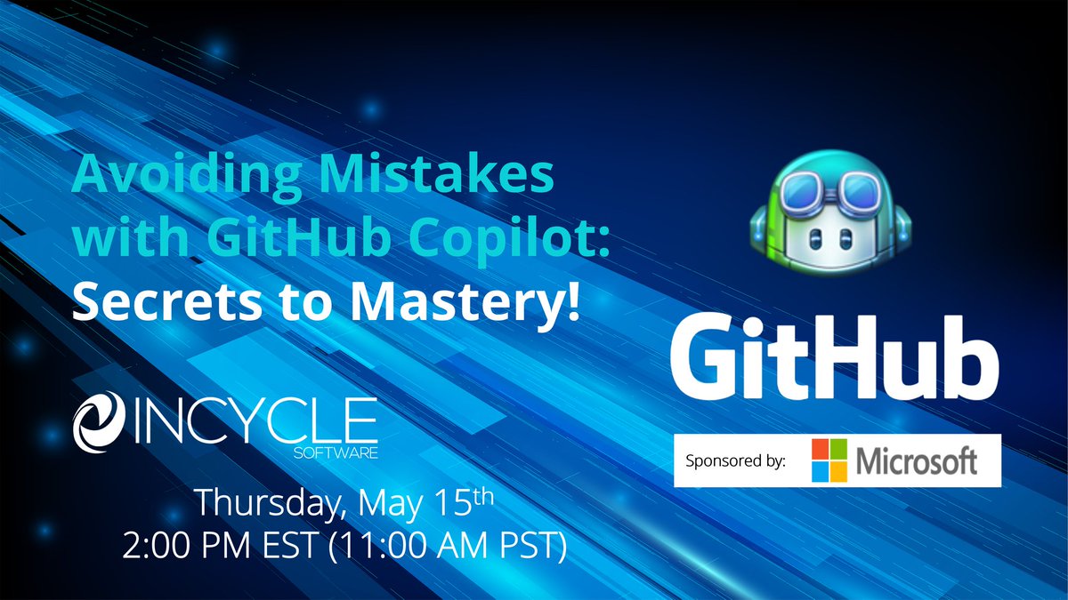 InCycleSoftware's tweet photo. Are you using GitHub Copilot to its full potential? Whether you’re just getting started or looking to refine your skills, our upcoming webinar (May 15th) will equip you with secrets to Copliot mastery! From understanding its core features to exploring real-world use cases, we’ll guide you through the ins and outs of Copilot, helping you unlock advanced functionalities and avoid the common pitfalls that hold developers back. If you’re serious about mastering Copilot and taking your engineering skills to the next level, you can’t afford to miss this event. Sign up today!

Save your spot -> https://t.co/UUEdBndsGG

#GitHub #GitHubCopilot #AI #Coding #SoftwareDev #VSCode #Webinar