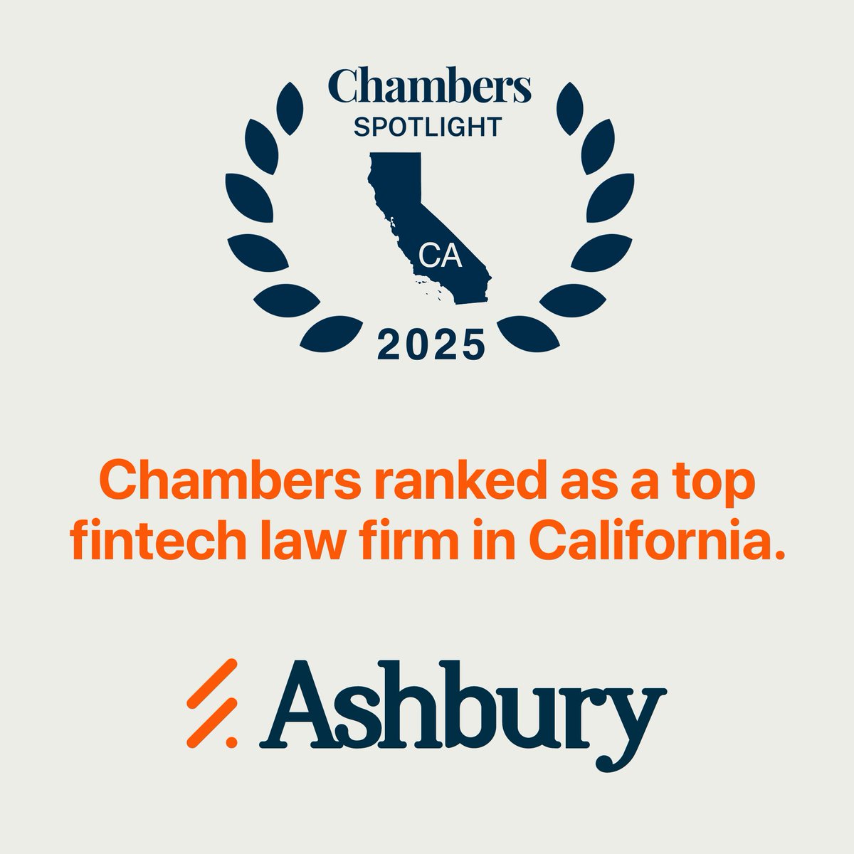 AshburyLegal's tweet photo. Ashbury is proud to be named by Chambers as a top fintech law firm in California.

@ChambersGuides recently started highlighting small to medium-sized law firms that provide “a credible alternative to big law.” In its inaugural California edition, Ashbury is one of two law firms to earn the distinction in the fintech category.

We’ve always known that big law is not for everyone – especially cutting-edge technologists navigating uncharted waters. Recognition by an organization as prestigious as Chambers means we are no longer alone in that view.