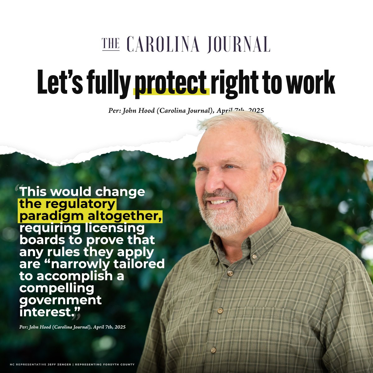 Proud Sponsor of HB 763 -- The bill would allow North Carolina residents previously licensed in one of those other states to obtain a professional license in North Carolina without undergoing another round of costly training and testing requirements.

📰carolinajournal.com/opinion/lets-f…