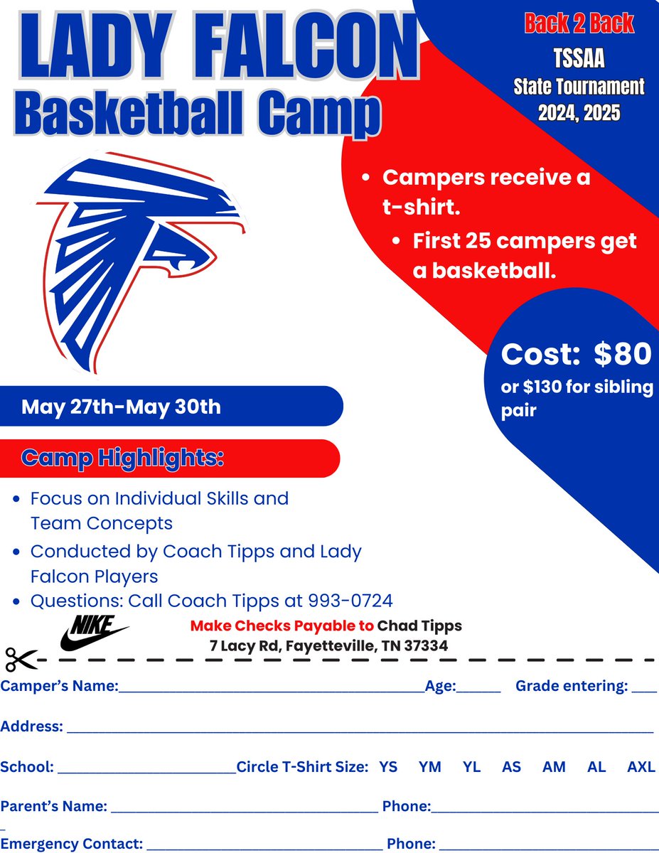 Lady Falcon Basketball Camp: May 27-May 30