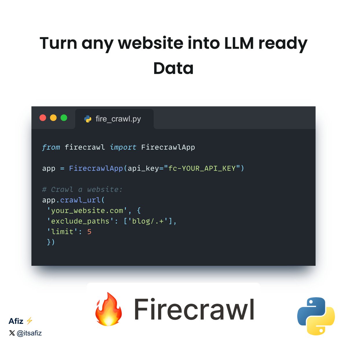 Turn any website into LLM ready Data!

With just 3 lines of Python code, you can crawl any website using <a href="/firecrawl/"></a> 

- Open source 
- GitHub repo details 🧵👇