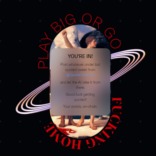 DxPhuduc's tweet photo. 🔥Update dự án @QuoteChain_AI 🔥
✅Hiện tại dự án đang chạy các block AI onchain, sẽ có reward là token QT cho mỗi block và cmt được AI lựa chọn sẽ có token, ae vô cmt và sau đó là để AI chấm điểm.
✅Làm luôn nha, càng sớm càng tốt
#quotechain #Airdrop #trending