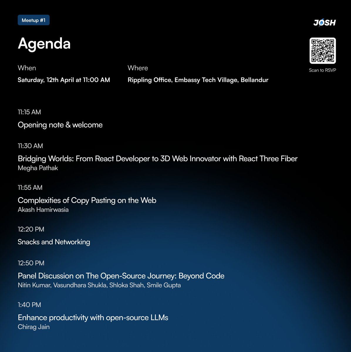 Aakansha Doshi (@aakansha1216) on Twitter photo The lineup for the First JOSH (<a href="/JOSH_COMMUNITY/">JOSH</a>) is absolutely 🔥
See you there!
Registration closes shortly!
Let's bring in the JOSH and build an amazing community together🤝
#JOSHCommunity #opensource #JOSHMeetup #Meetup The lineup for the First JOSH (<a href="/JOSH_COMMUNITY/">JOSH</a>) is absolutely 🔥
See you there!
Registration closes shortly!
Let's bring in the JOSH and build an amazing community together🤝
#JOSHCommunity #opensource #JOSHMeetup #Meetup
