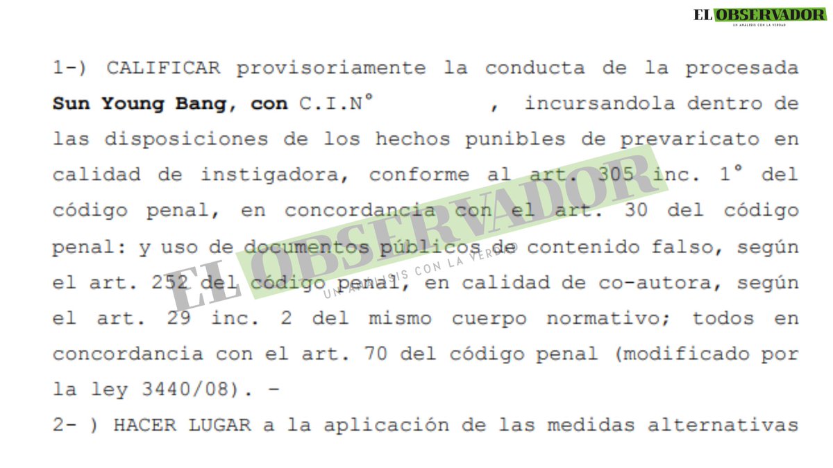 [AVANCE] 
🟩El Juzgado Penal de Garantías de Delitos Económicos y Anticorrupción del Primer Turno de la Capital otorgó medidas alternativas a los ujieres Alfredo Samudio Benítez, y Edgar Fabián Ayala Melo, y a la abogada Sun Young Bang, imputados por la #mafiadelospagarés.