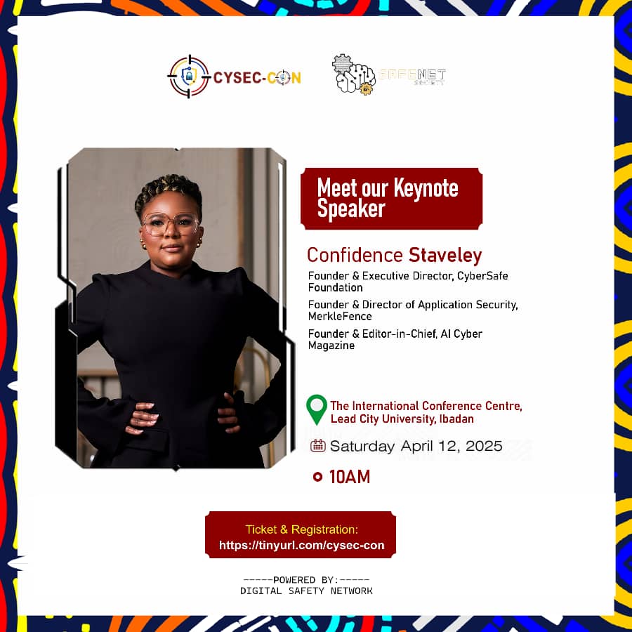 It is with great delight that we announce Confidence Staveley as the Keynote Speaker at CYSEC-CON.

She's an icon who’s unrefutably influenced  the cybersecurity landscape in Africa and beyond. 

She’ll be expounding on our theme — Mastering Cybersecurity Through Action.