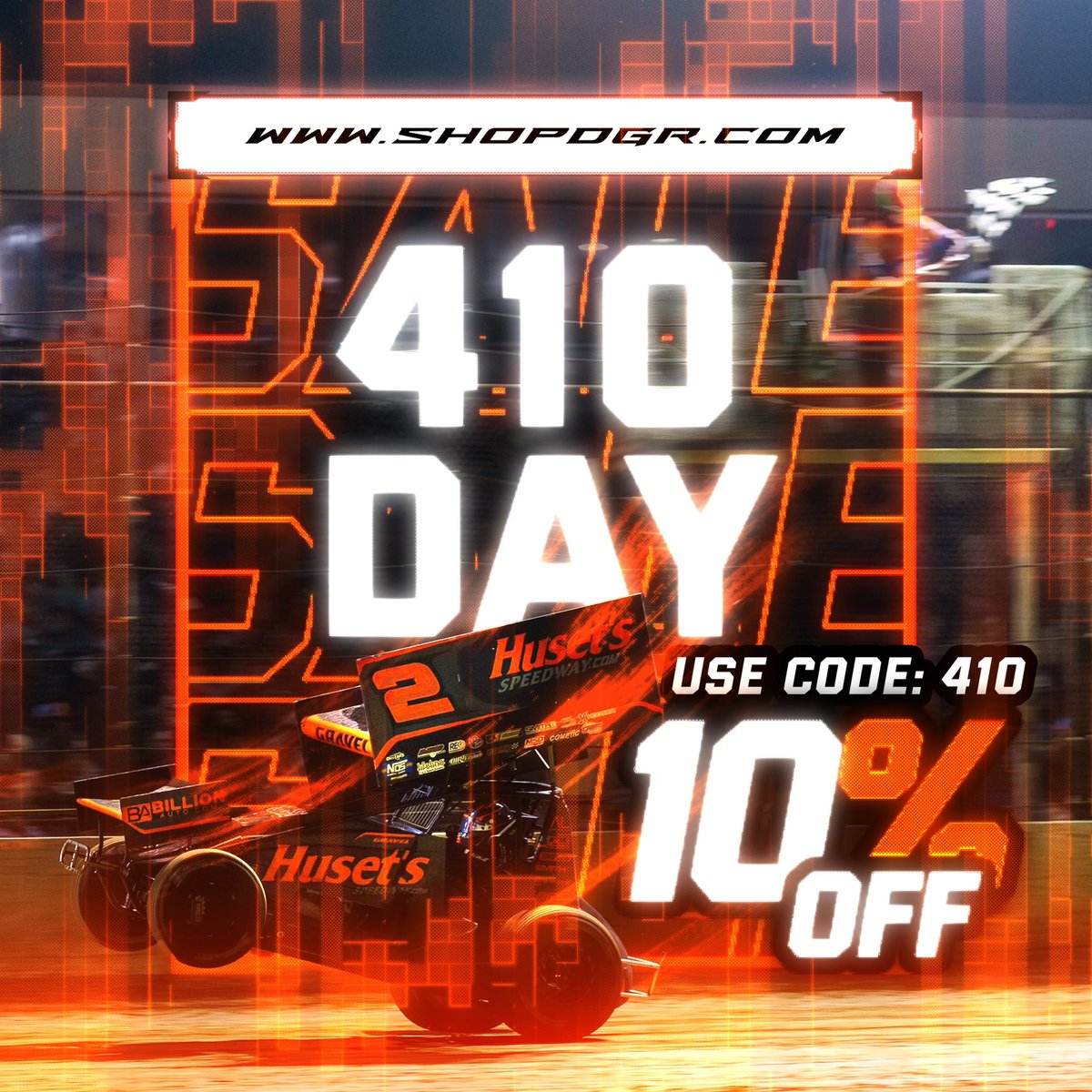 DavidGravel's tweet photo. Happy National 410 Day!! To celebrate this special day in Sprintcar Racing we are running a sale on the online store! All you have to do is use code 410 at checkout! 💪🏽🔥 #DG2 #FourTen #Sale
Shop the Sale Online : https://t.co/T8gIUBXKVD https://t.co/kQ6H8oGgZw