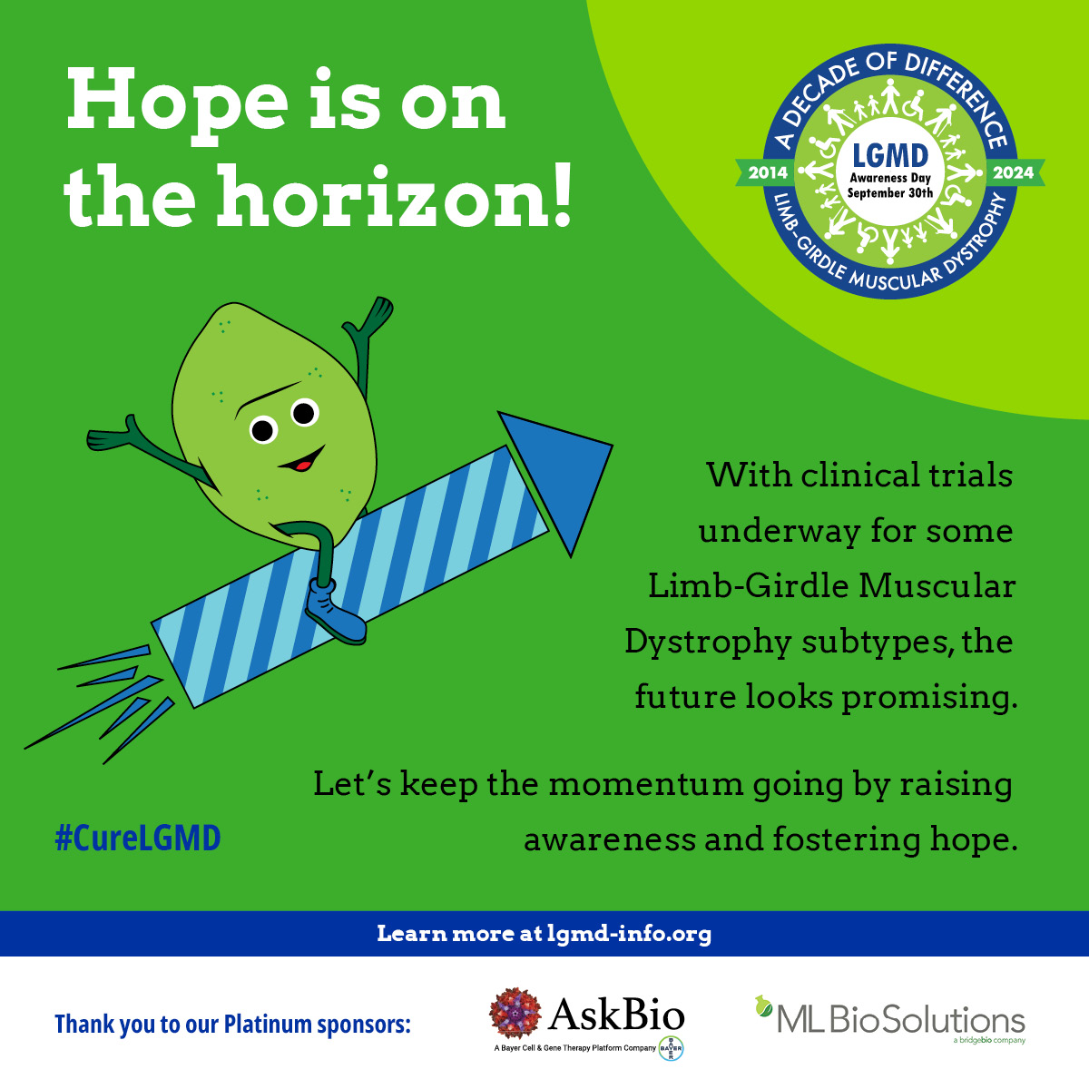 Help drive research to a cure! 📷 Consider donating to one of the LGMD organizations that fund vital LGMD research.

📷 Learn more lgmd-info.org/.../communi...…

#CureLGMD
#LgmdAwareness
#LgmdFacts
#LimeGreen4LGMD