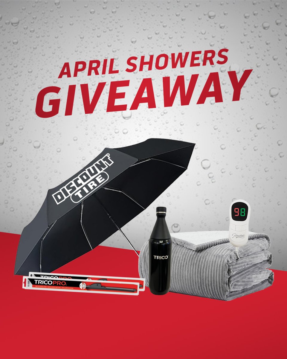 DiscountTire's tweet image. 🌦️ April Showers bring…lots of prizes! Enter our TRICO #AprilShowersGiveaway for a chance to stay warm and dry with this slick prize pack: 
🚘 Wipers
🥤 Stanley All Day Slim Bottle
🔥 Heated Blanket
☔ Umbrella

Enter now by telling us why you can’t live without this prize pack…