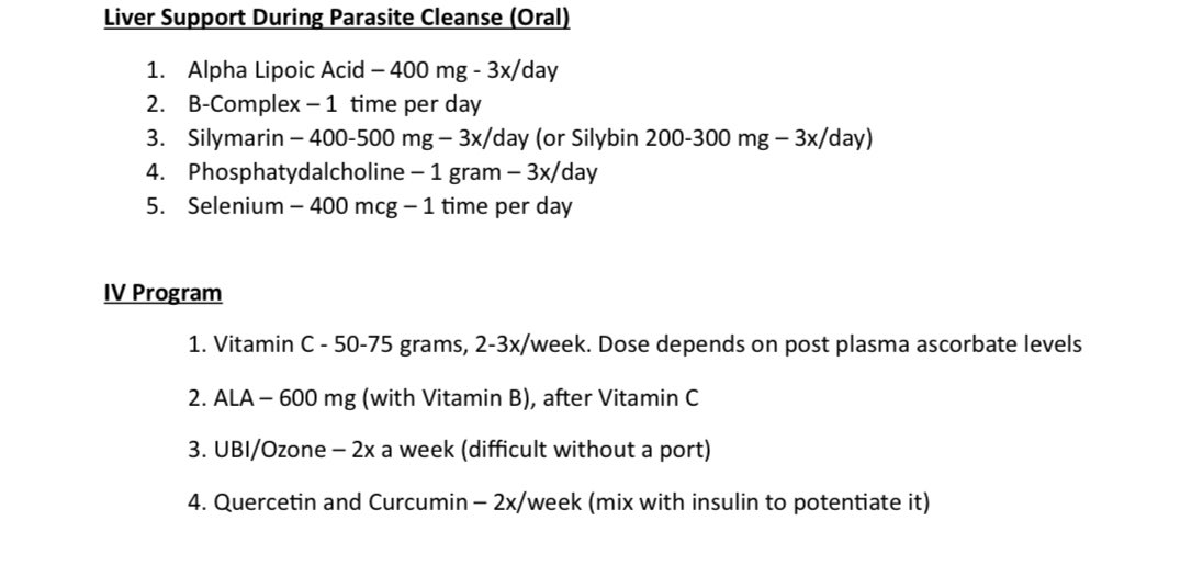 Here’s the protocol that I use for my patients to remove parasites from the body.

Yes you need prescriptions for these. 

I usually choose 6 of the antiparasitics + antiprotozoals and then 2 of the 3 antifungals. 

If you want the non-prescription version, see the tweet below.