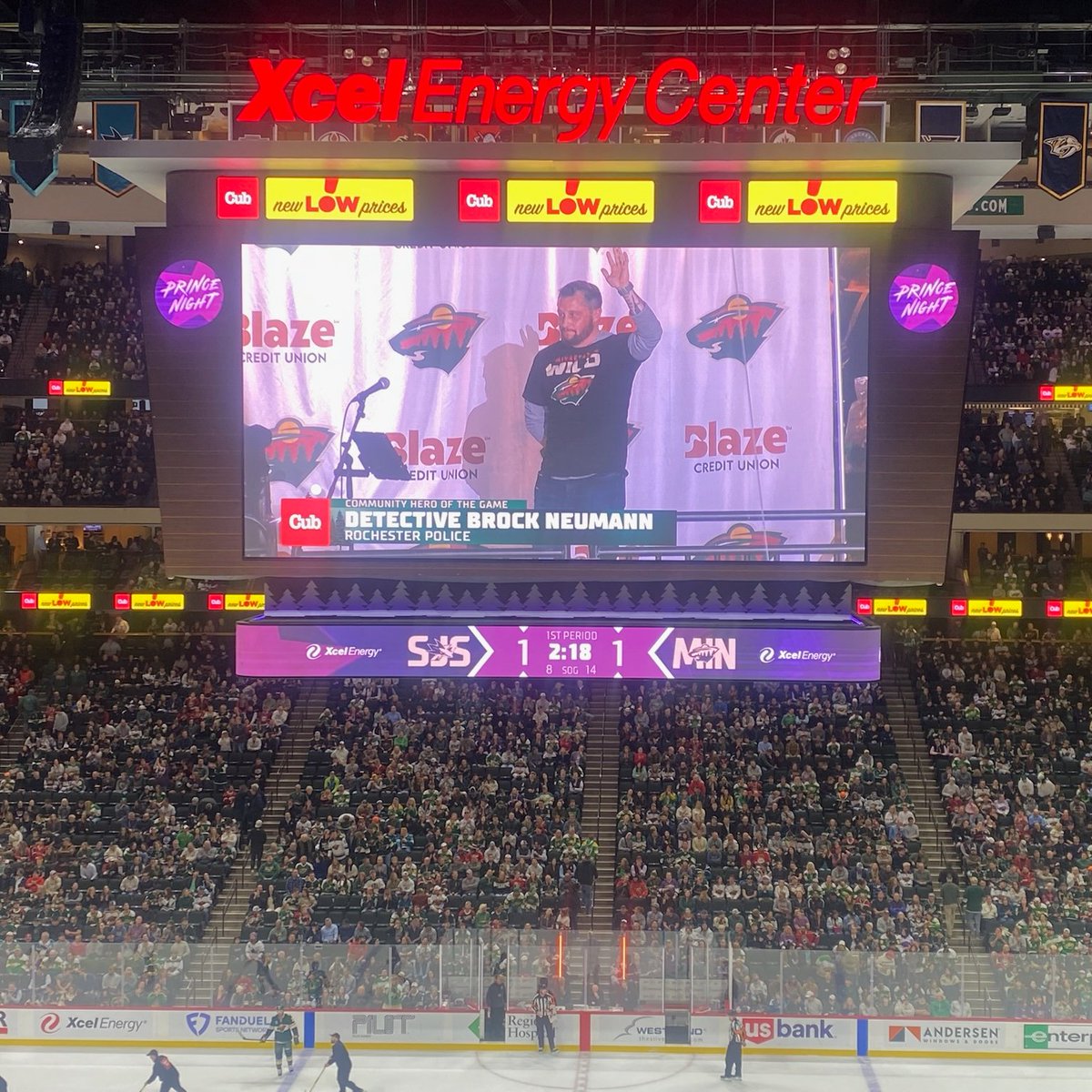 Last month, Detective Brock Neumann received an RPD Exceptional Service Award for his work pursuing justice for children who have been abused. Last night, he was recognized as the Wild's Community Hero of the Game. Congratulations, Detective Neumann!