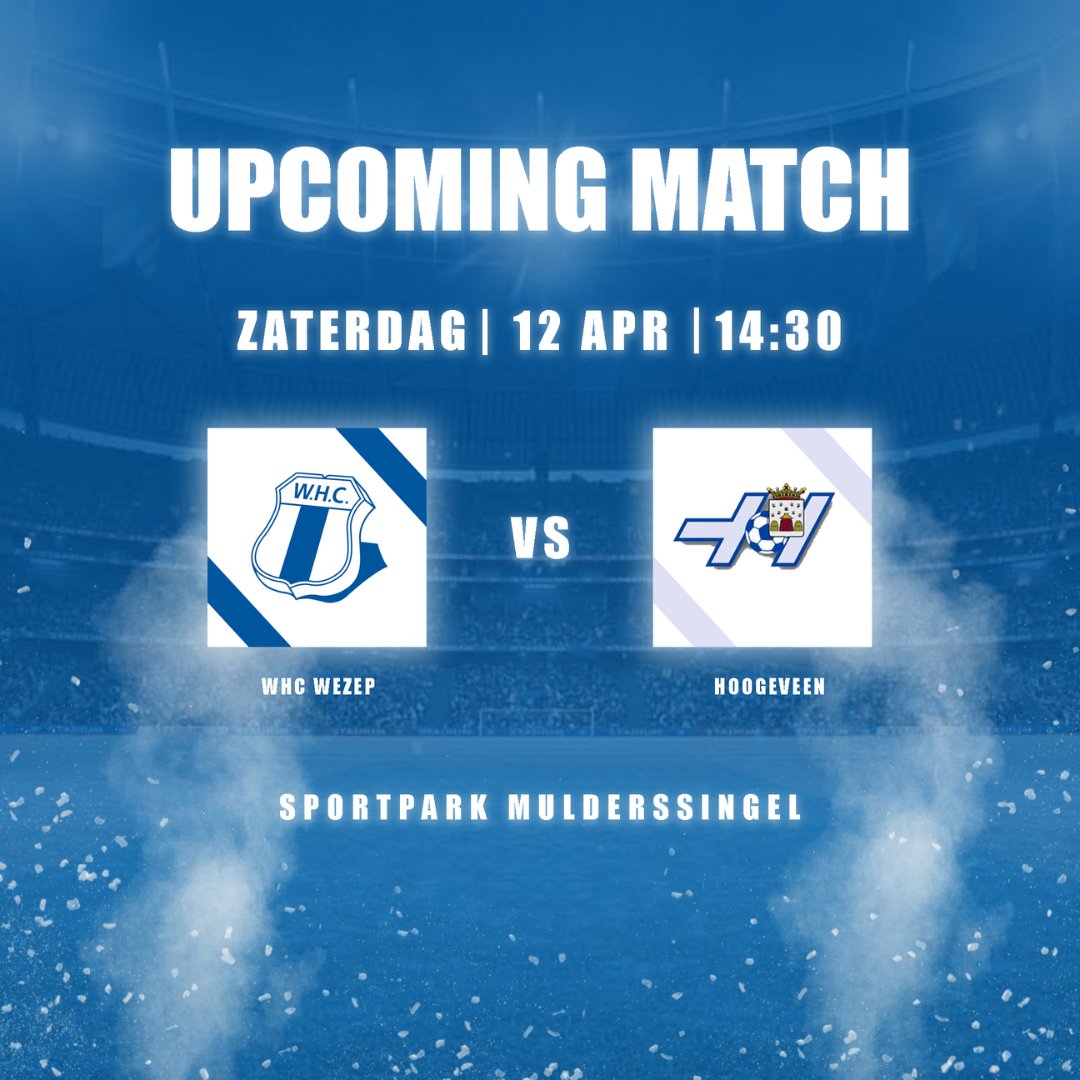 Aanstaande zaterdag speelt WHC thuis tegen de koploper Hoogeveen. 

De wedstrijd begint om 14:30 op Sportpark Mulderssingel.

De wedstrijd is ook live te volgen via een livestream op WHC Media Groep.  Daarnaast is er een live radioverslag via Noord Veluwe Sport &amp; Radio Hattem.