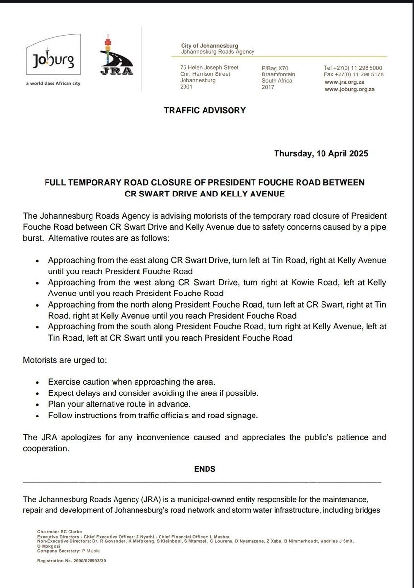 Joburg Roads Agency tweet media