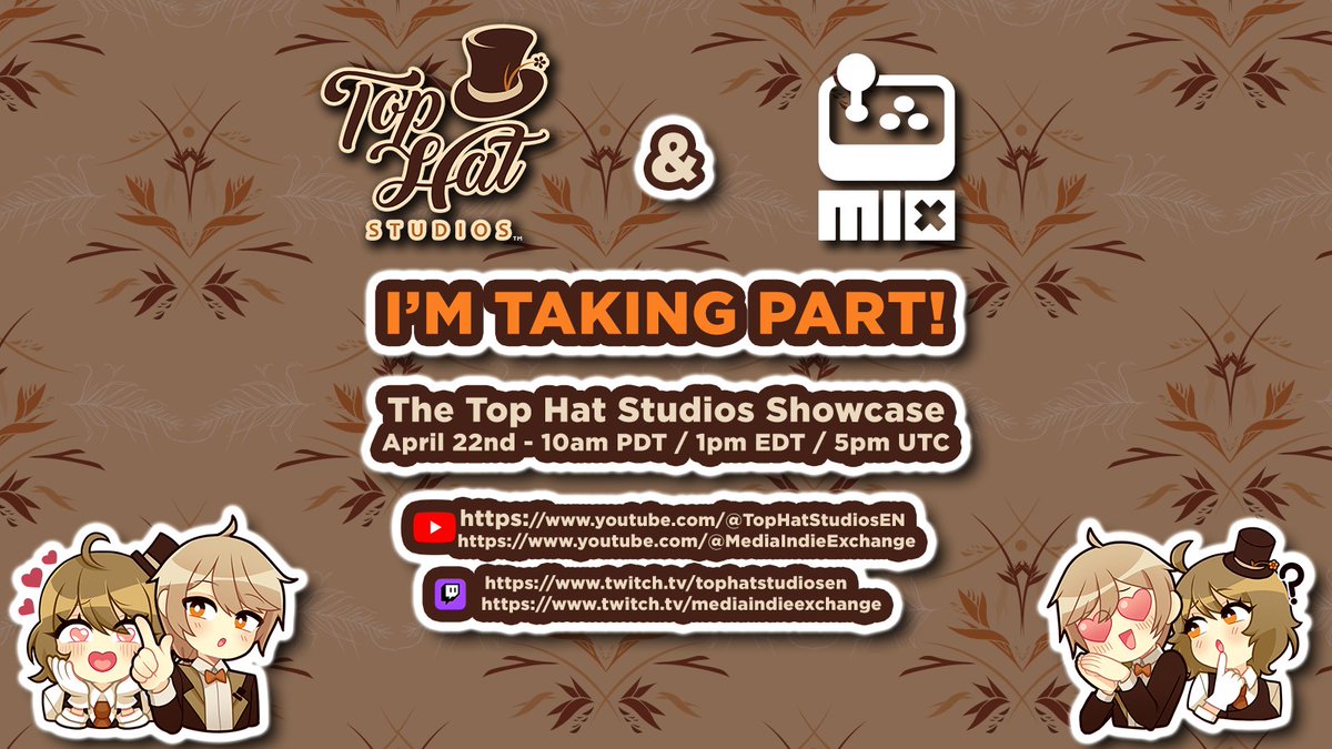 WOOHOO - I'm excited to finally share that my little tank game announcement trailer will be shown at the <a href="/TopHatStudiosEN/">Top Hat Studios, Inc.</a> Showcase on April 22nd!💣

10am PDT / 1pm EDT / 5pm UTC on the channels listed below! See you there :D