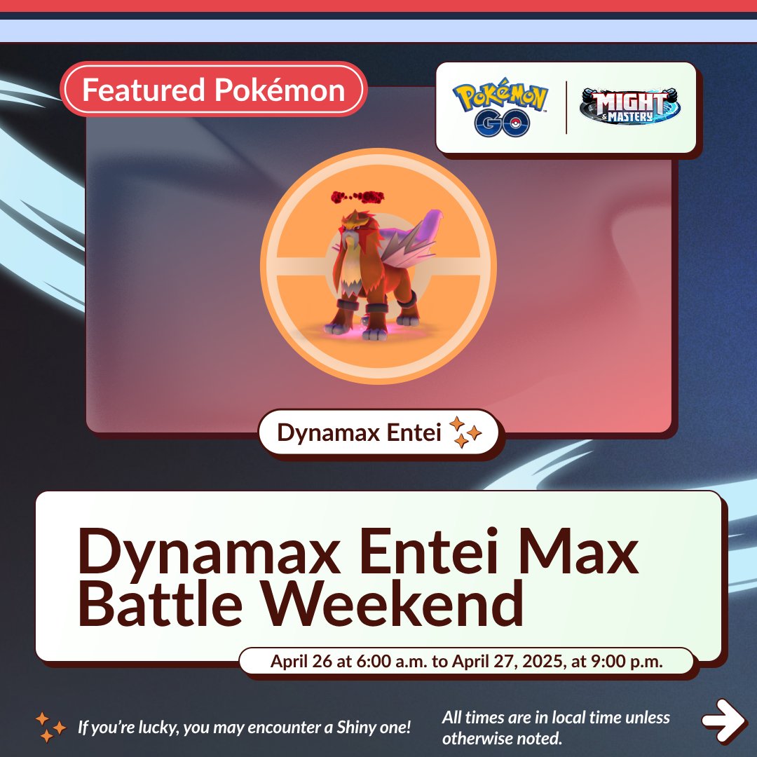 PokemonGoApp's tweet photo. Get ready to bring the heat—Dynamax Entei makes its Pokémon GO debut in five-star Max Battles!

https://t.co/wgGFqDwknK https://t.co/WzvceCWwSF