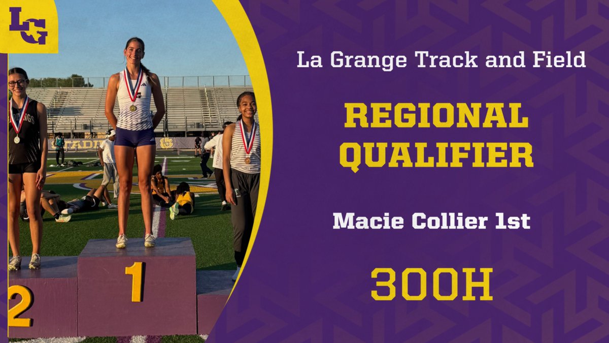 Congrats to our 300m hurdles Area Champion and Regional Qualifier, Macie Collier. Macie finished with a  time of 44.99