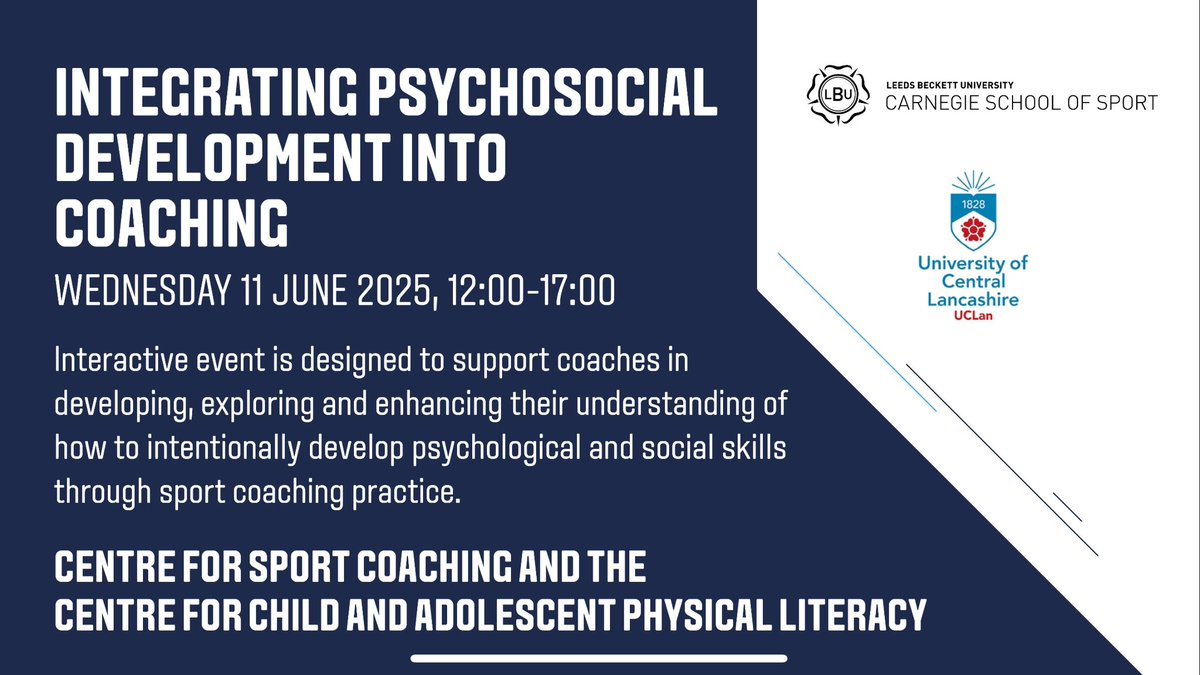 Dr Tom Mitchell (@tom_mitch3) on Twitter photo Please do book on asap 👇👇
This CPD event is useful for Coaches, Sport Psychologists, Educators and anyone interested in this area!
Keynote = Gareth Morgan (FAYCD / AYA)
Me and <a href="/MindcraftPerf/">James Barraclough</a>
leedsbeckett.ac.uk/events/sport/i… Please do book on asap 👇👇
This CPD event is useful for Coaches, Sport Psychologists, Educators and anyone interested in this area!
Keynote = Gareth Morgan (FAYCD / AYA)
Me and <a href="/MindcraftPerf/">James Barraclough</a>
leedsbeckett.ac.uk/events/sport/i…