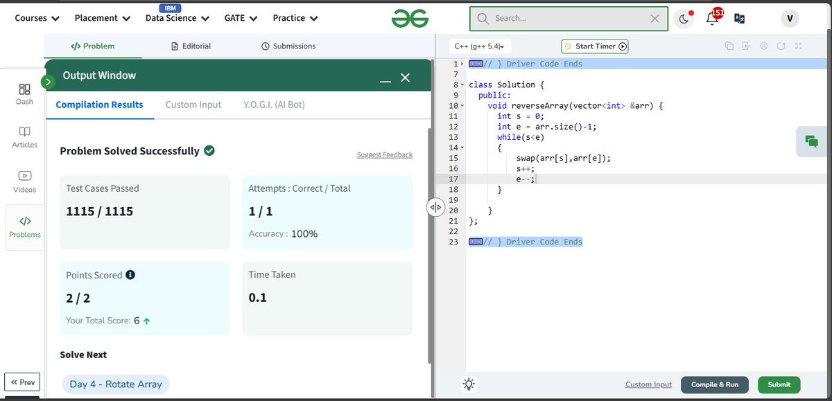 vibha46644's tweet photo. One more problem, one step closer to becoming better.
Day 3 | DSA Challenge
"Reverse Array" problem solved successfully
#gfg160 #geekstreak2025 
#DSA #CodingJourney
Thanks @Geeksforgeeks for constant motivation. https://t.co/V2TeCS9vUB