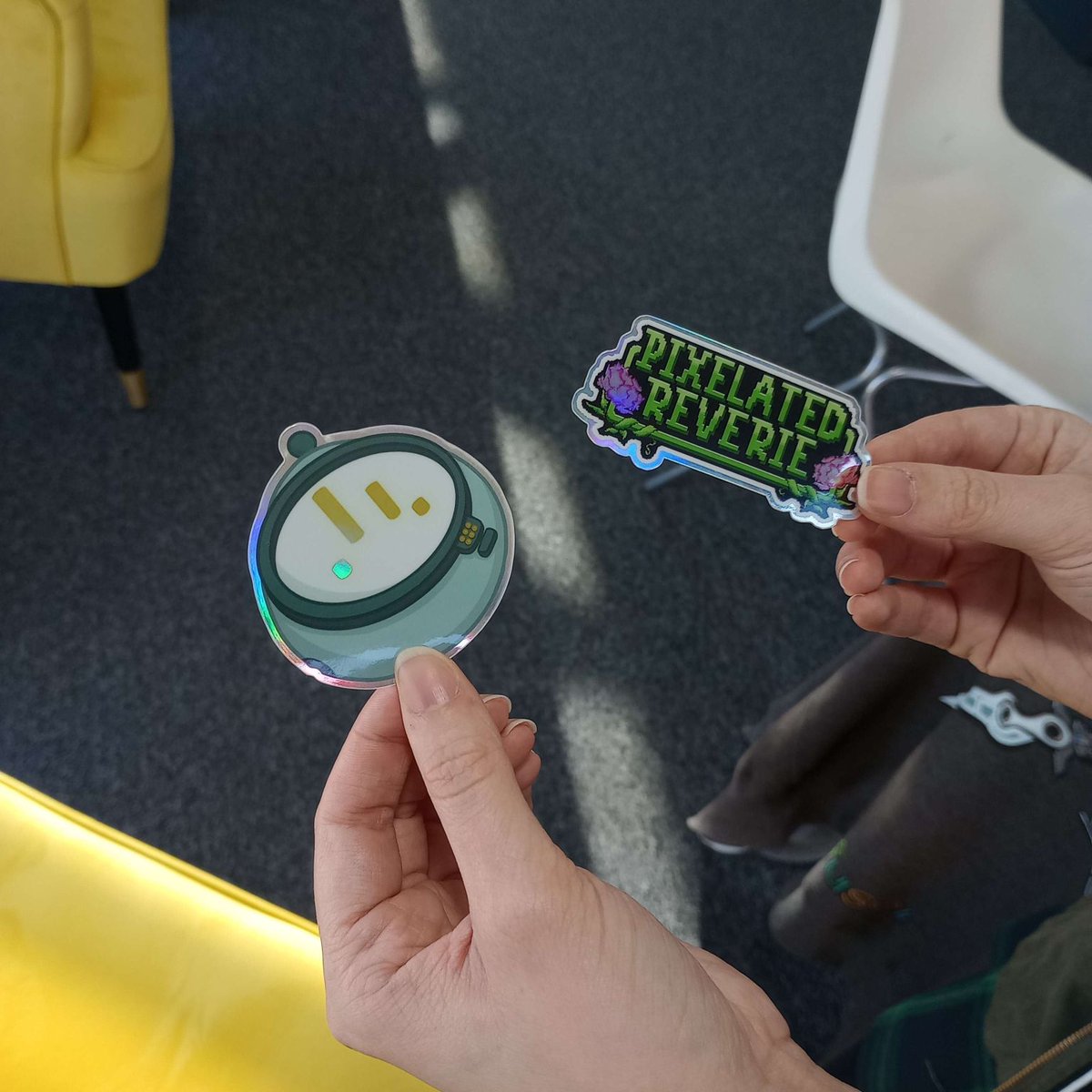 TeamReverie_Dev's tweet photo. Come by our stall at GDLX this Saturday to grab yourself some awesome FREE Pixelated Reverie holographic stickers! 👀
Two NEW designs available - Game Logo and Companion Del!

Grab yours at Game Dev Local 2025 🙌 https://t.co/32H95V2Xg3